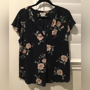 Women’s, Van Heusen top, size large, navy with pink flowers